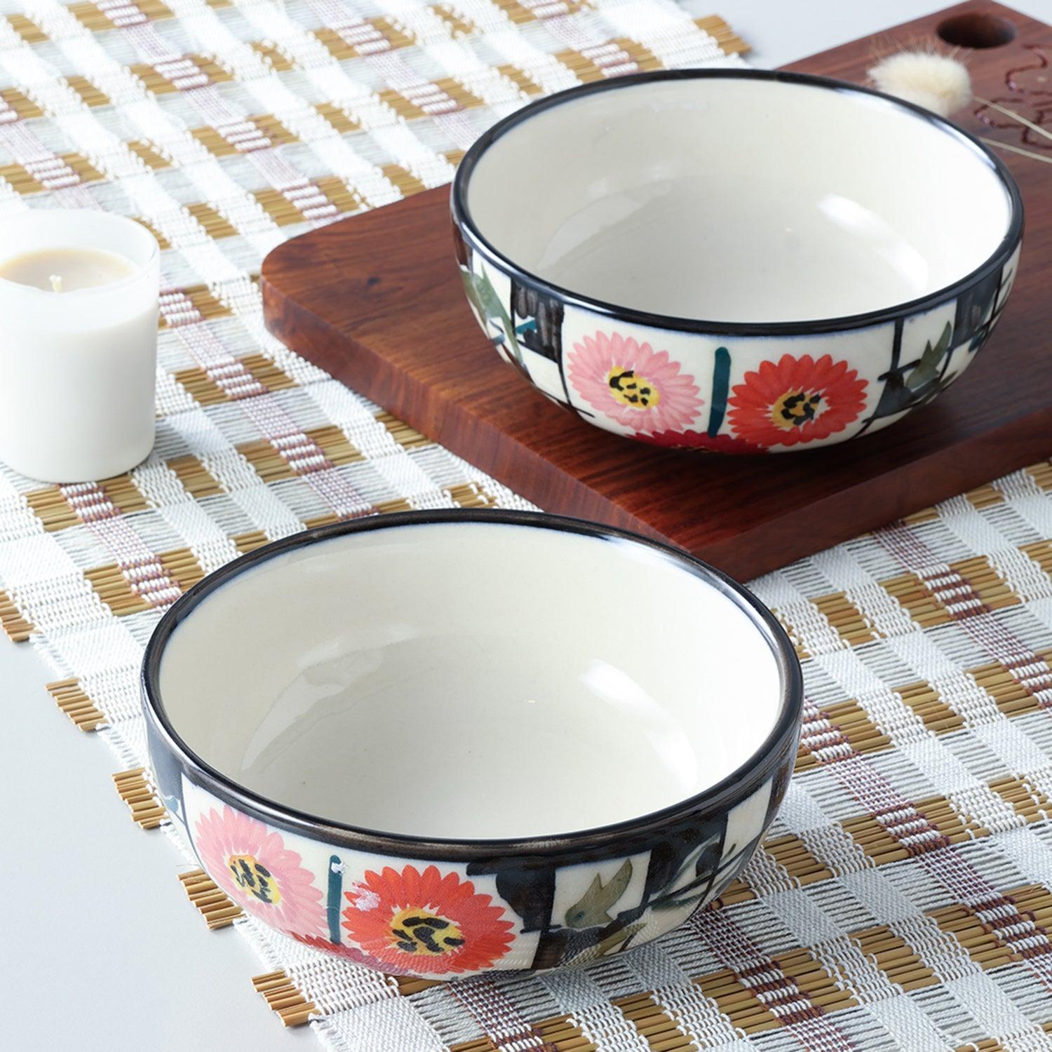 Checked Ceramic Bowls Set of 2 (White & Black) - Eyaas