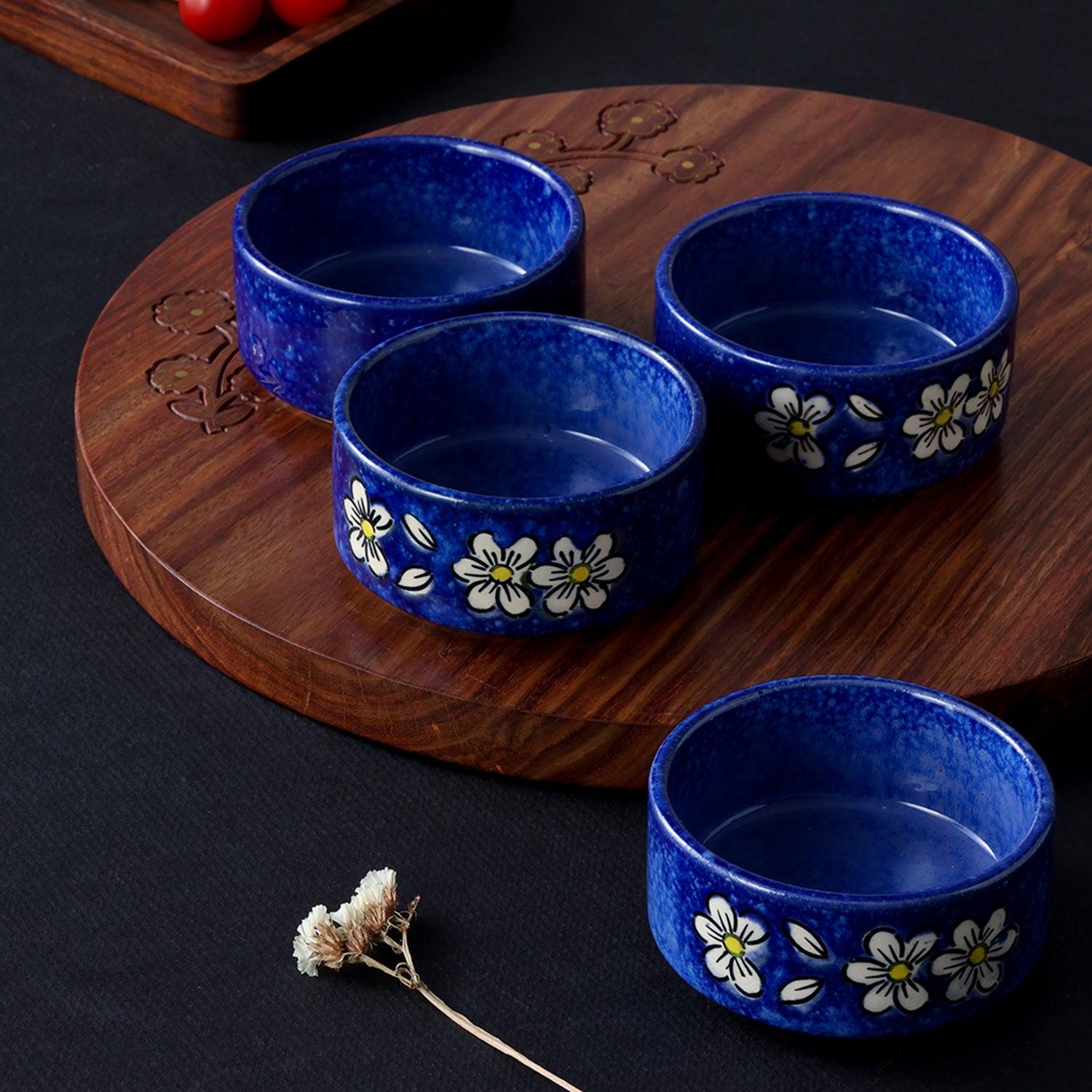 Hand-Painted Ceramic Small Bowls Set of 4 (Blue) - Eyaas