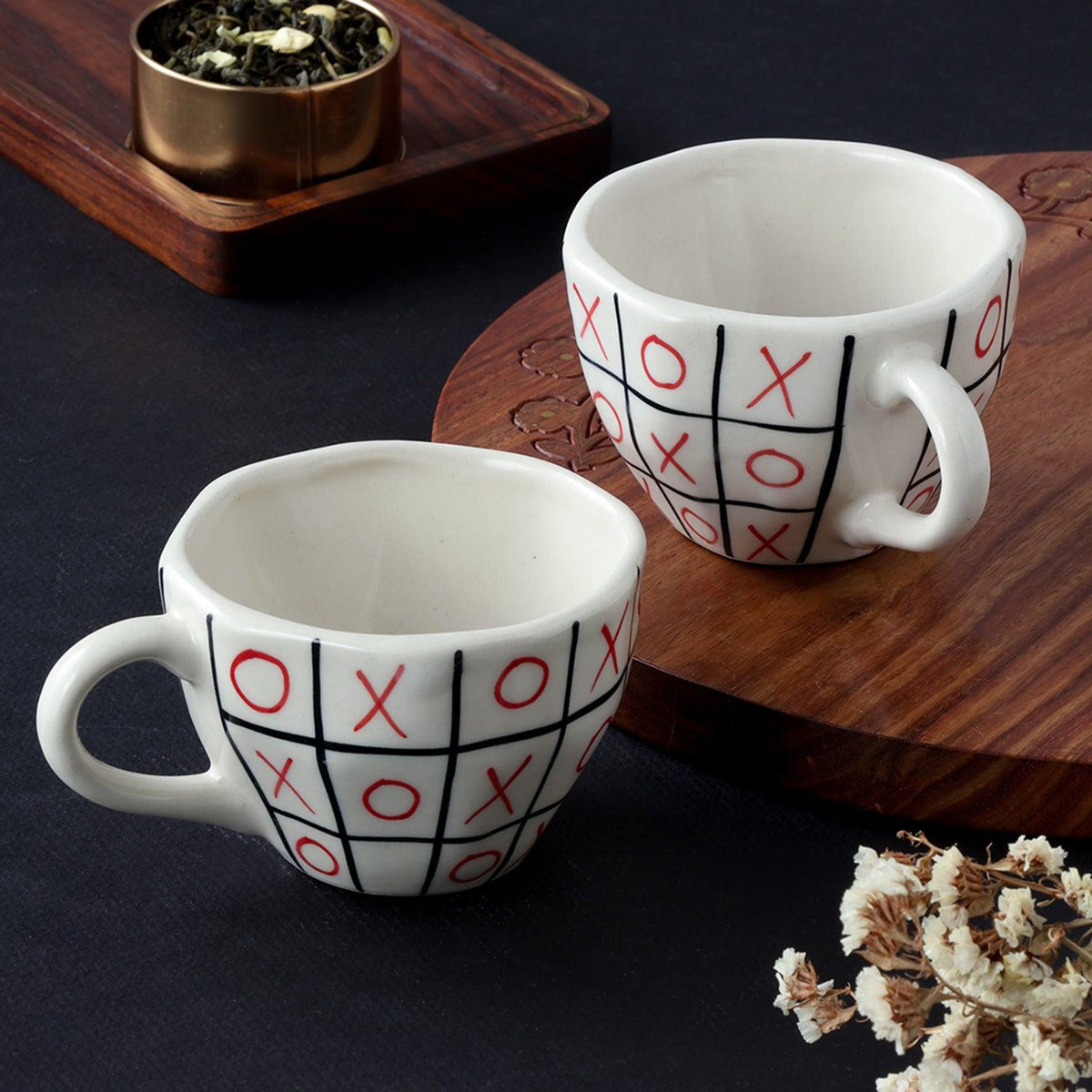 XOXO Ceramic Tea Cups - Set of 2 - Eyaas