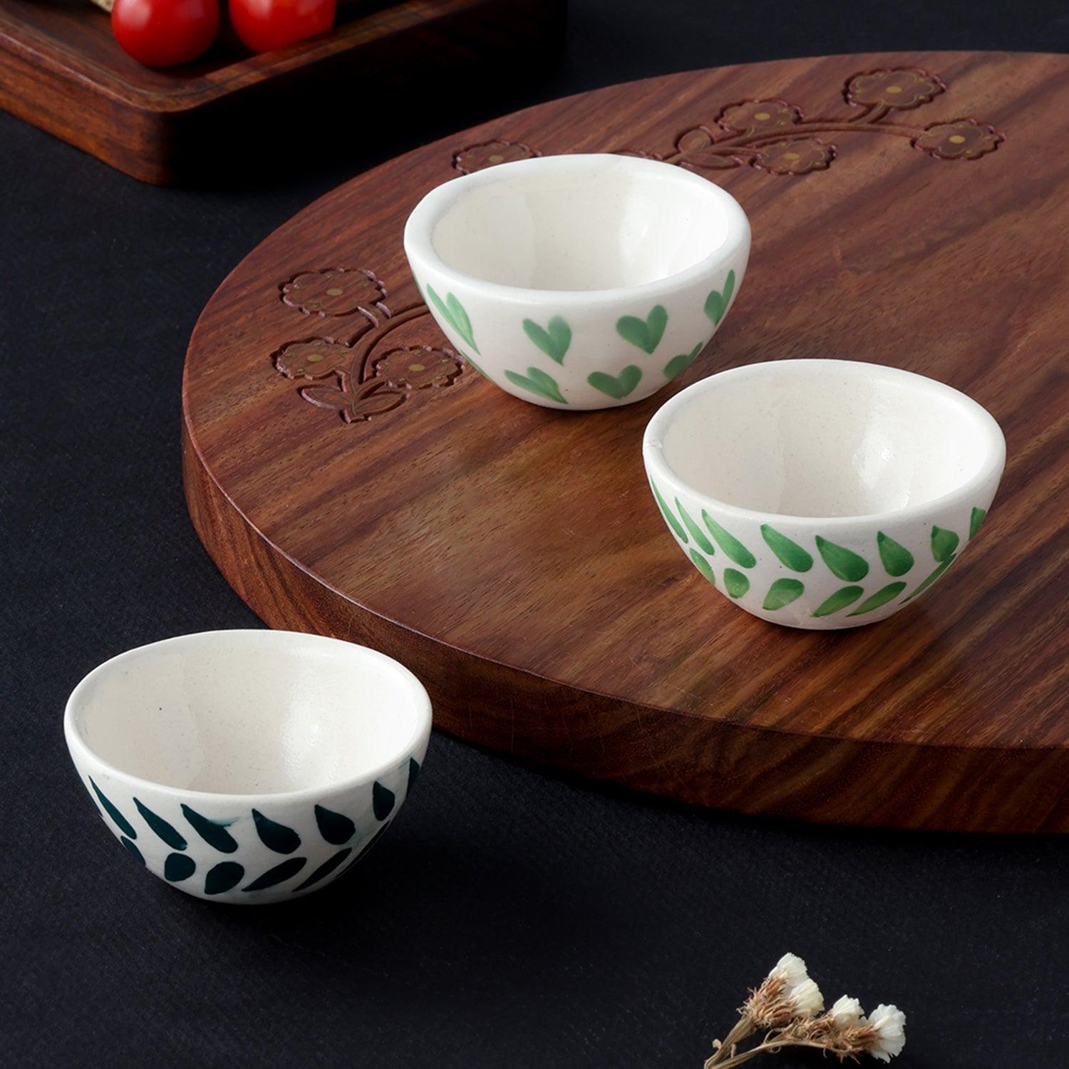 Round Ceramic Dip Bowls Set of 3 (Green, & Blue) - Eyaas