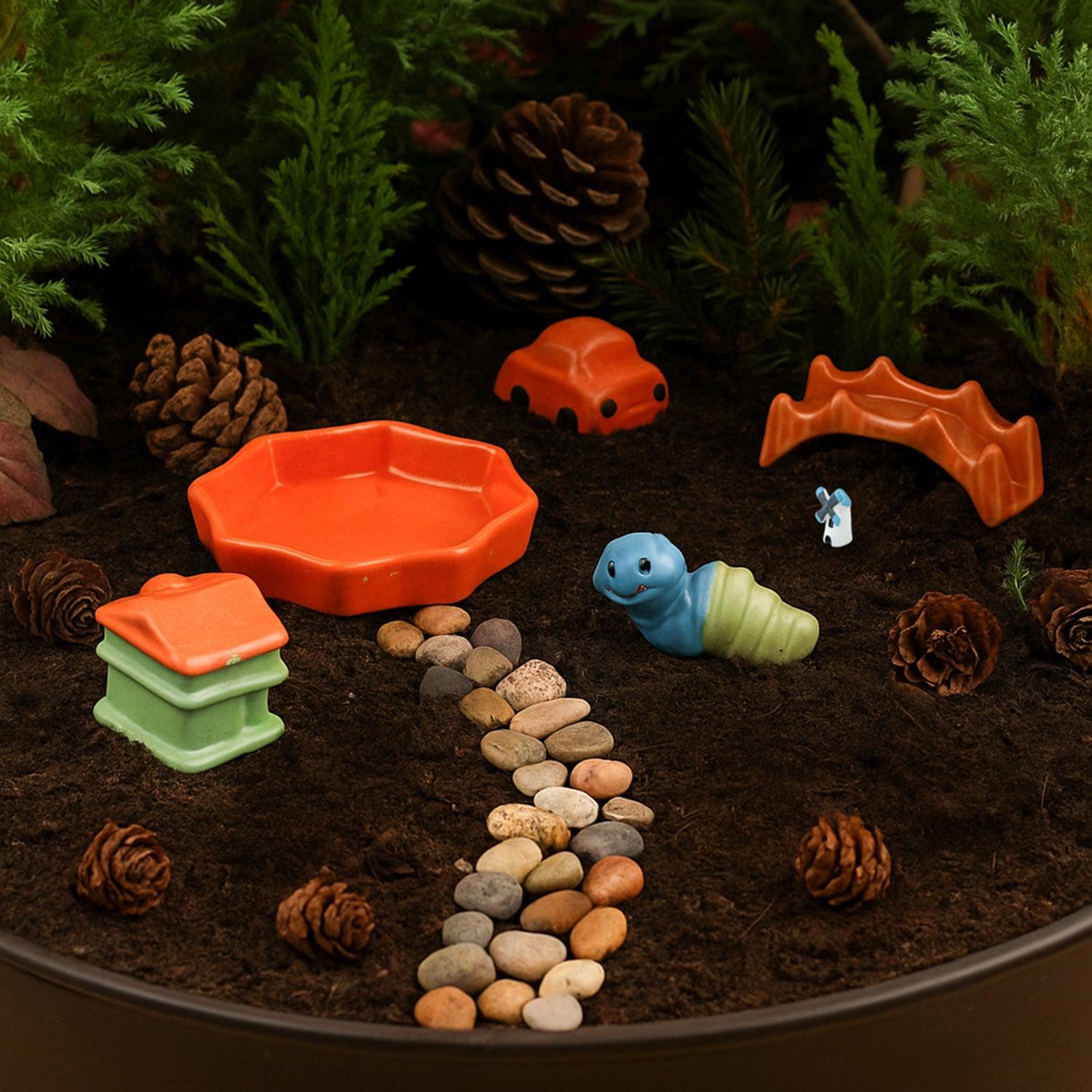 Hand-Painted Ceramic Miniature Garden Accessories Set of 6 - Eyaas