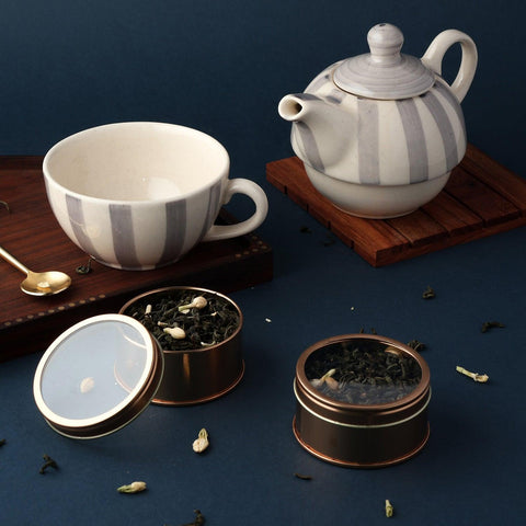 Tea Pot, Cup & Jasmine Green Teas (40 gms) Set - Eyaas