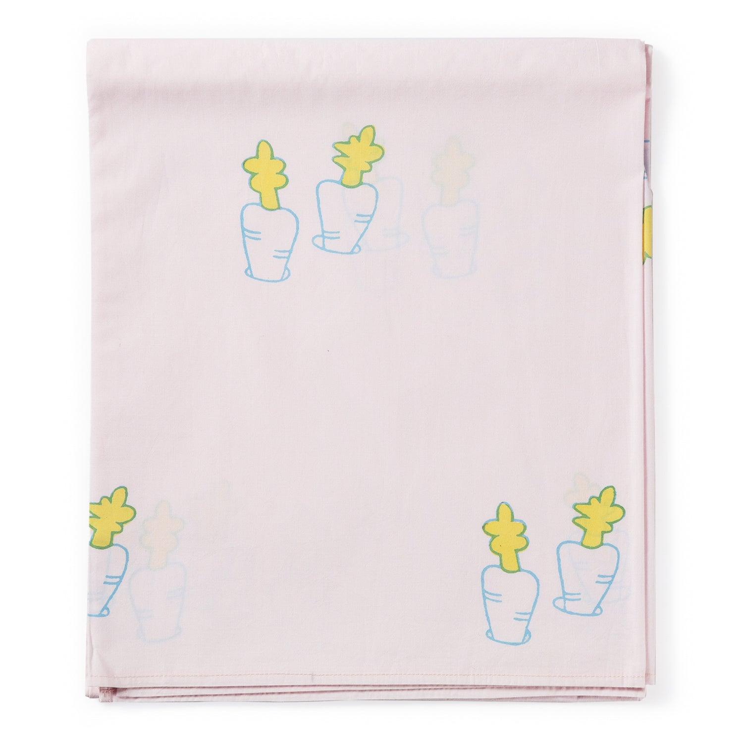 Carrot Block Printed Single Bedsheet, 60X90, Pink - Eyaas