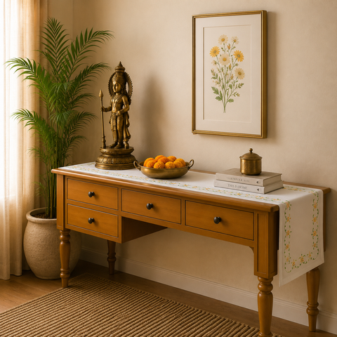 Orange Floral Embroidered Table Runner 16x68 Inches