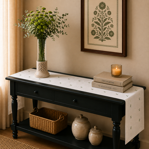 Daisies Hand Embroidered Table Runner