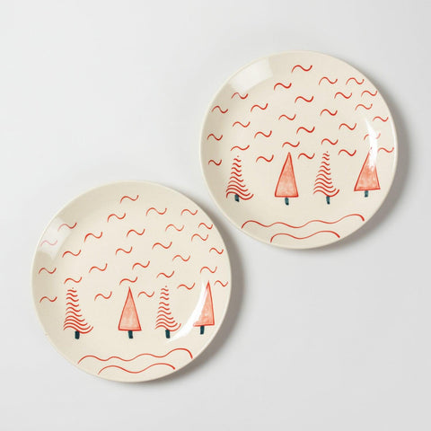 Set of 2 Dinner Plates 10 Inch, Trees & Waves - Eyaas
