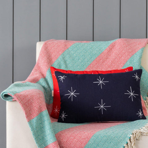Christmas Cushion Cover Set of 2, 12x18, Navy Blue & Red - Eyaas