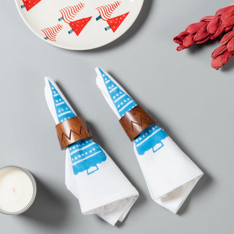 Christmas Tree Dinner Napkins Set of 2 - 18x18, Blue - Eyaas