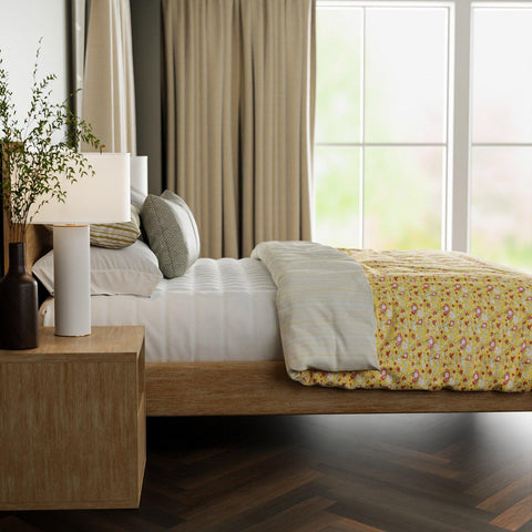 Block Printed King Size Cotton Duvet Cover, 90x108, Yellow - Eyaas