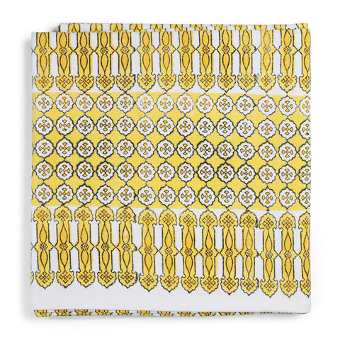 Block-Printed Cotton Dining Table Cloth, 60 x90, Yellow - Eyaas