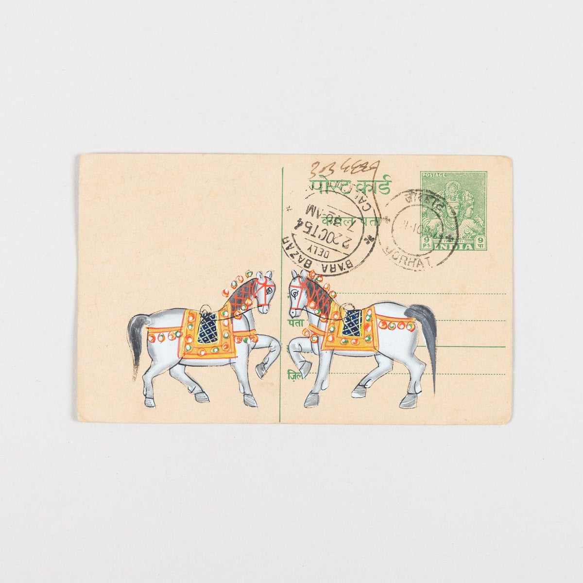 Horses Miniature Painting on Postcard - 5x3 inches - Eyaas