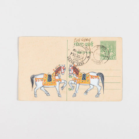 Horses Miniature Painting on Postcard - 5x3 inches - Eyaas