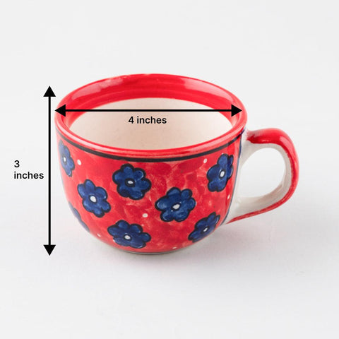 Floral Ceramic Soup Bowl Style Mug Set of 2, Red - Eyaas