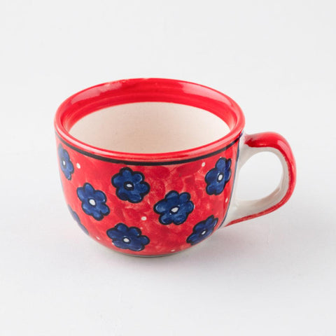 Floral Ceramic Soup Bowl Style Mug Set of 2, Red - Eyaas