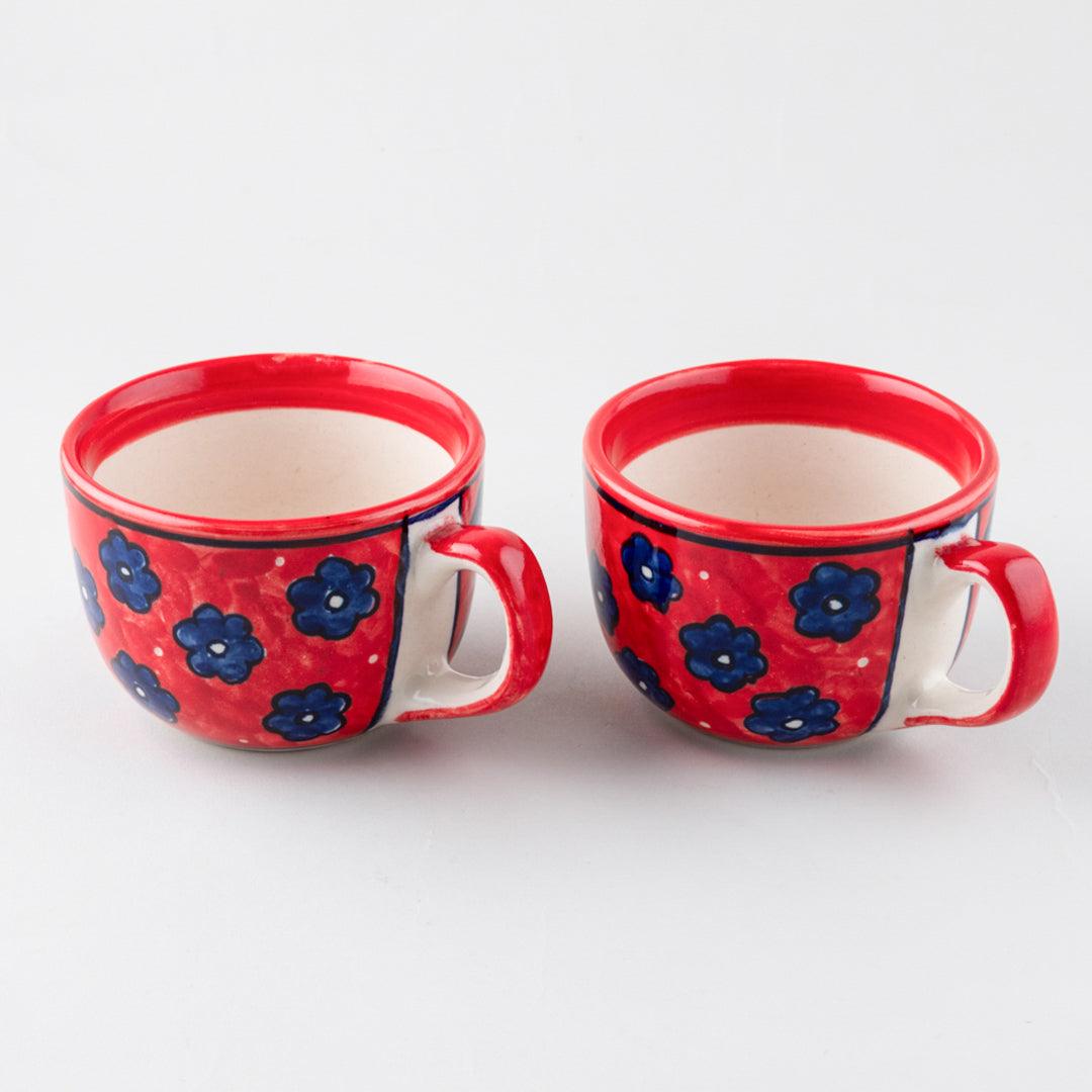 Floral Ceramic Soup Bowl Style Mug Set of 2, Red - Eyaas