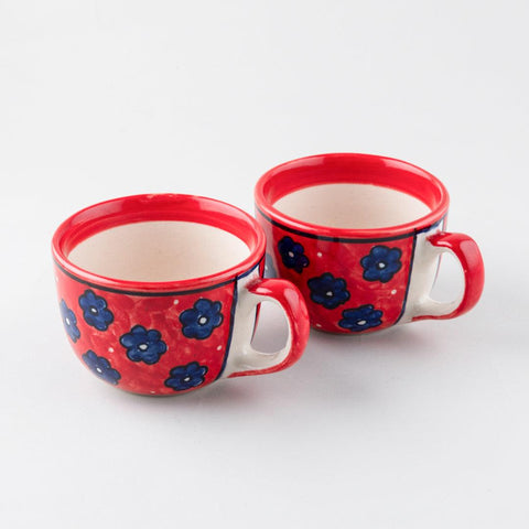 Floral Ceramic Soup Bowl Style Mug Set of 2, Red - Eyaas