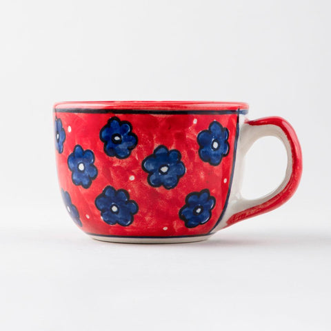 Floral Ceramic Soup Bowl Style Mug Set of 2, Red - Eyaas