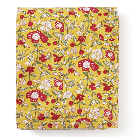 Block Printed King Size Cotton Duvet Cover, 90x108, Yellow - Eyaas