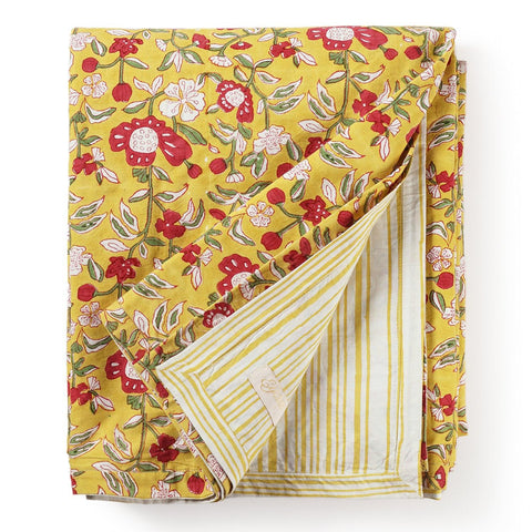 Block Printed King Size Cotton Duvet Cover, 90x108, Yellow - Eyaas