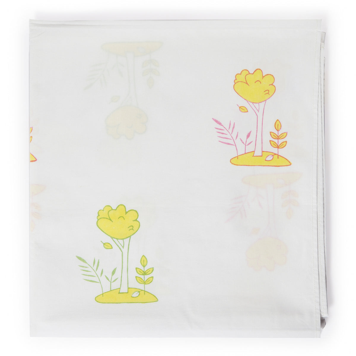 Block Printed Cotton Single Bedsheet - 60X90, White