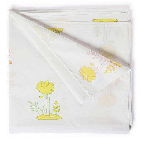 Tree Block Printed Single Bedsheet - 60X90, White - Eyaas