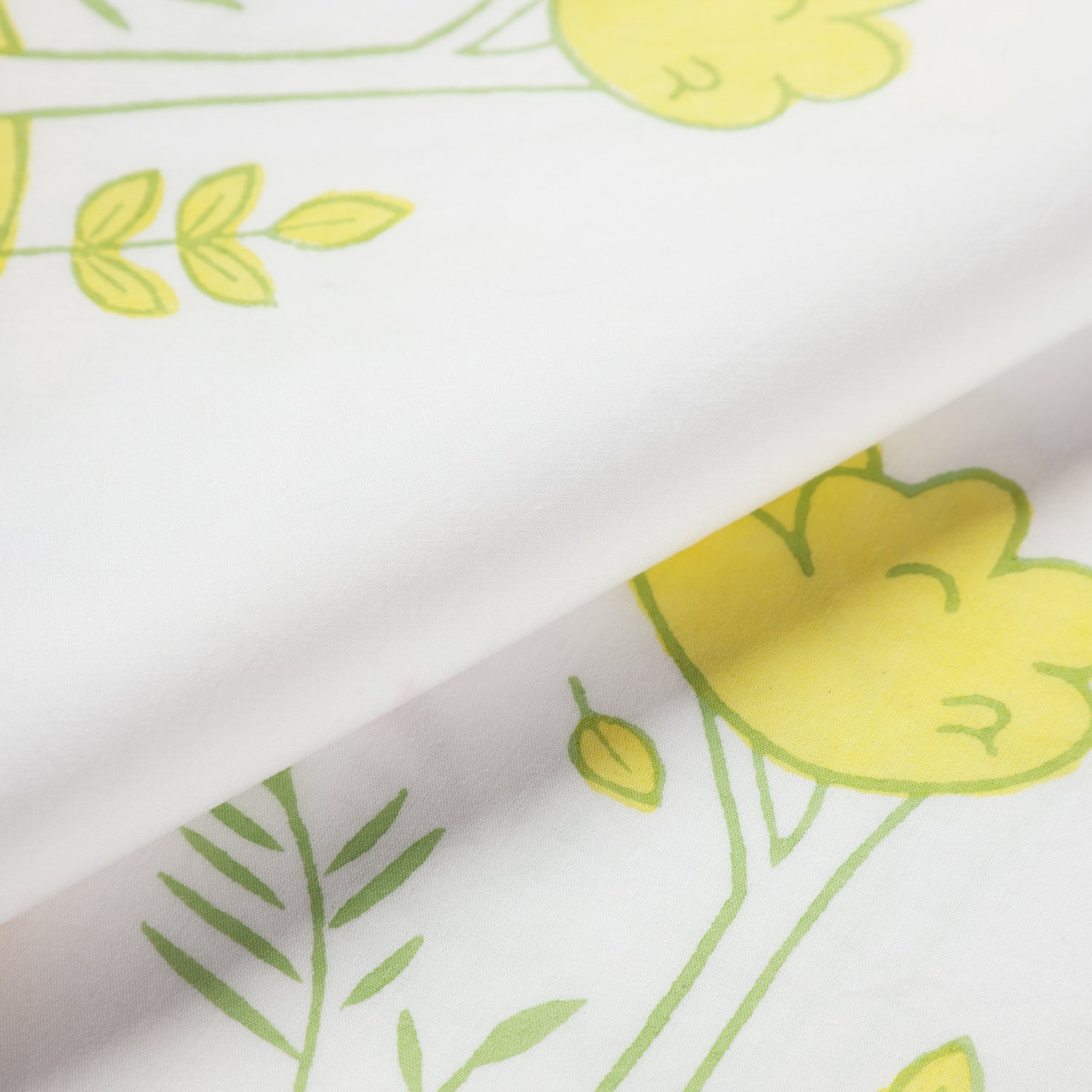 Block Printed Cotton Single Bedsheet - 60X90, White