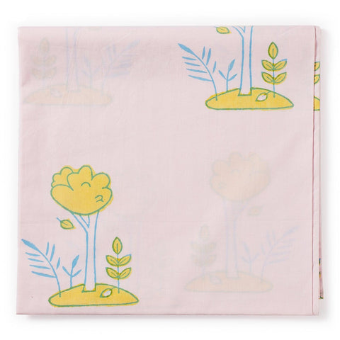 Tree Printed Baby Cot Bed Sheet & 1 Pillow, 40x40, Pink - Eyaas