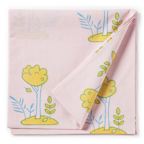 Tree Printed Baby Cot Bed Sheet & 1 Pillow, 40x40, Pink - Eyaas