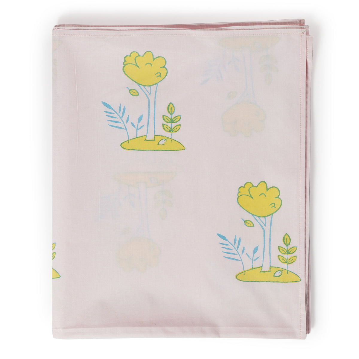 Block Printed Tree Cotton Single Bedsheet - 60X90 - Pink