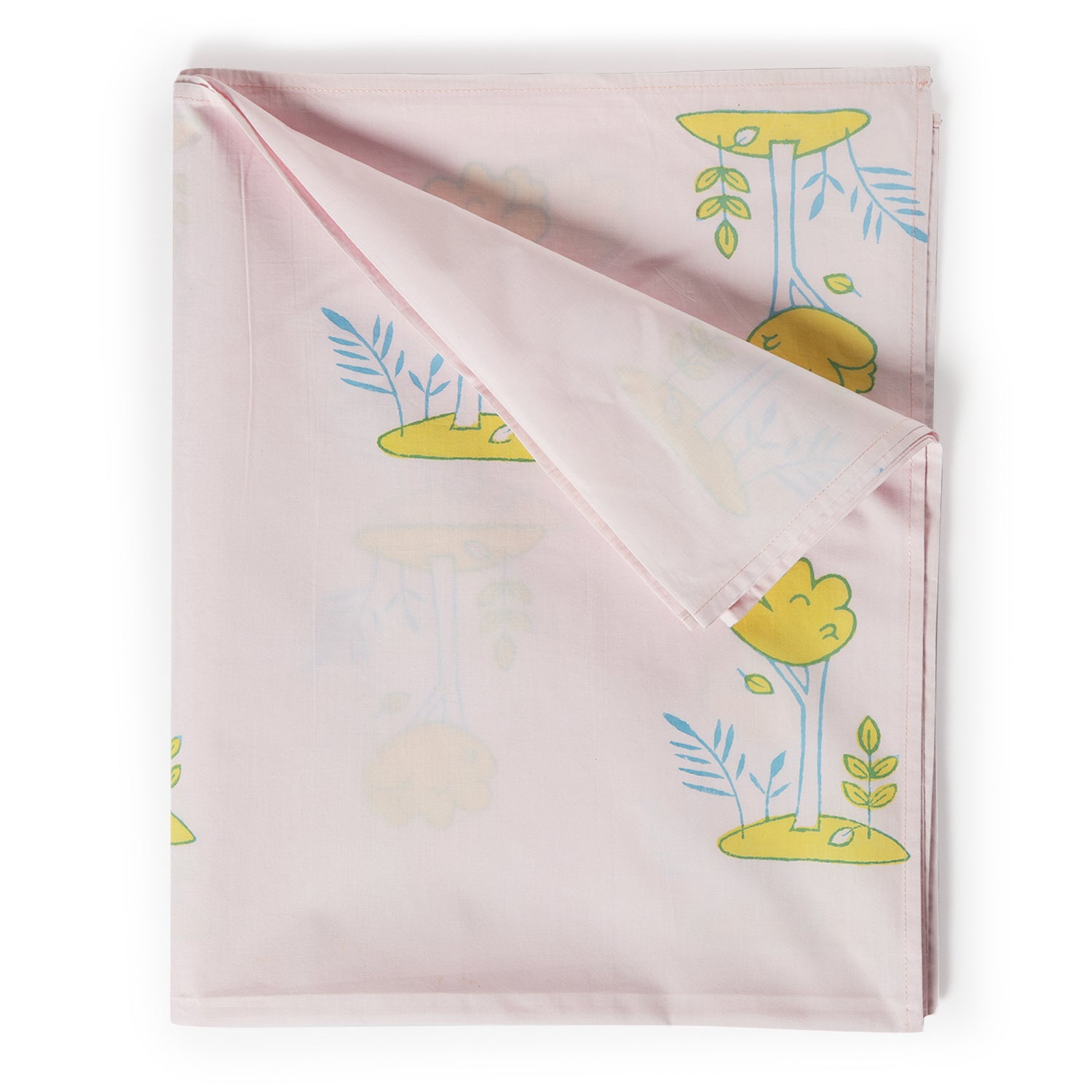Block Printed Tree Cotton Single Bedsheet - 60X90 - Pink
