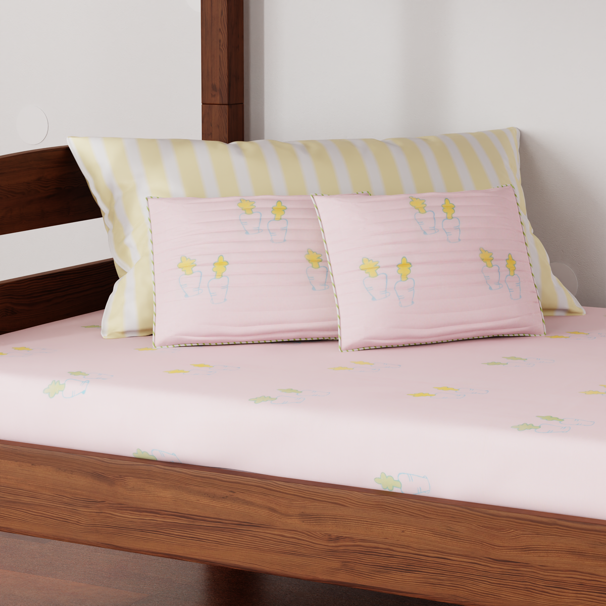 Cotton Baby Cot Bed Sheet with 1 Pillow - 40x40, Pink