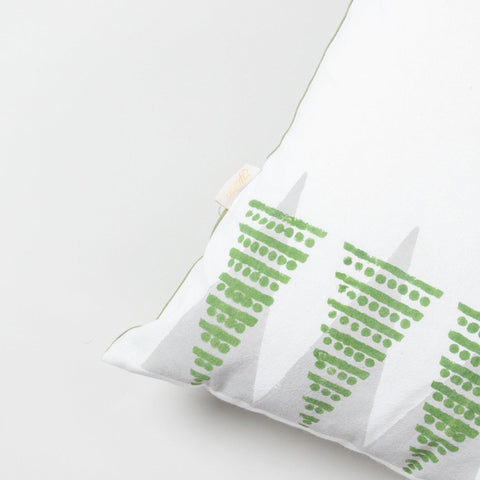 Green & Grey Christmas Tree Block Print Cushion 16x16 - Eyaas