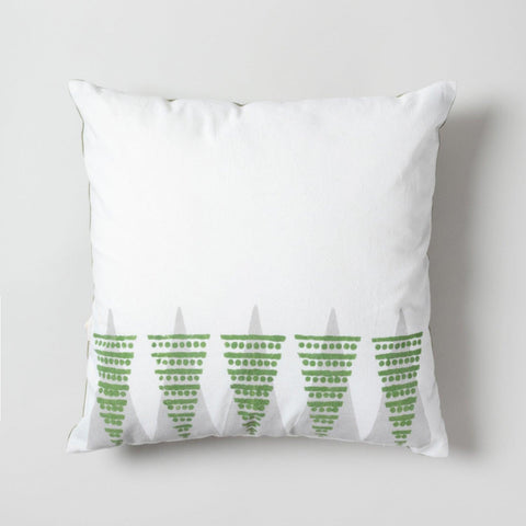 Green & Grey Christmas Tree Block Print Cushion 16x16 - Eyaas