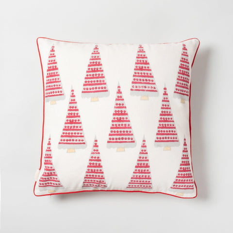 Red Christmas Tree Block Printed Cushion Cover 16x16 - Eyaas
