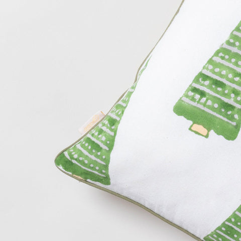Christmas Tree Block Printed Cushion Cover, 16x16, Green - Eyaas