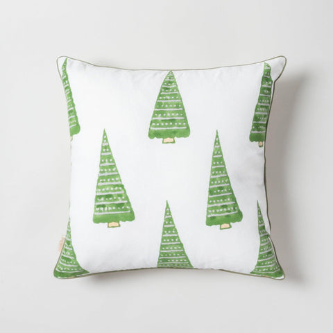 Christmas Tree Block Printed Cushion Cover, 16x16, Green - Eyaas