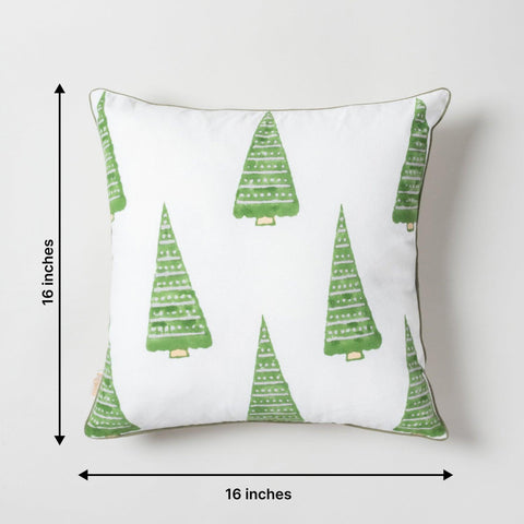 Christmas Tree Block Printed Cushion Cover, 16x16, Green - Eyaas