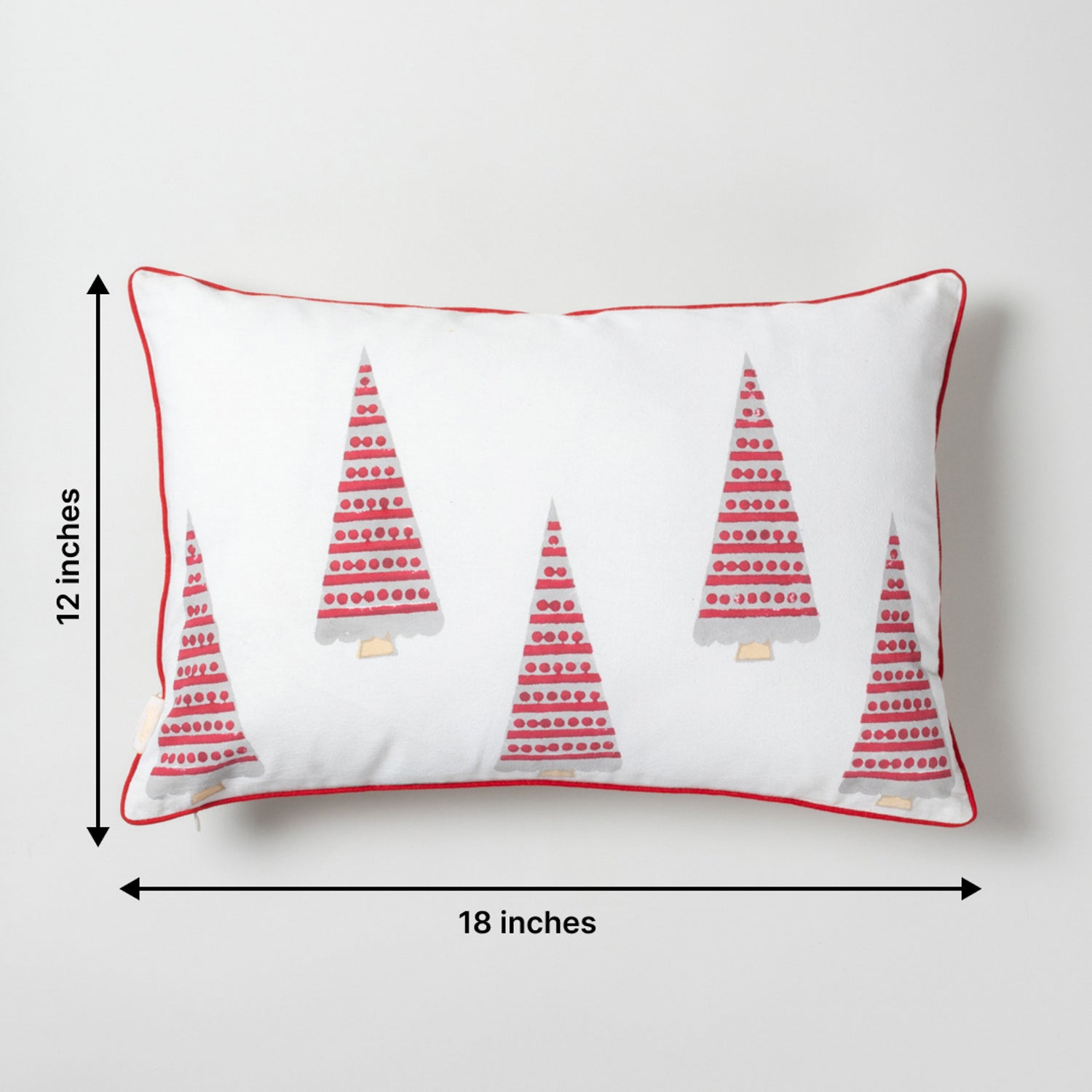 Red Christmas Tree Block Printed Cotton Cushion Cover 12x18