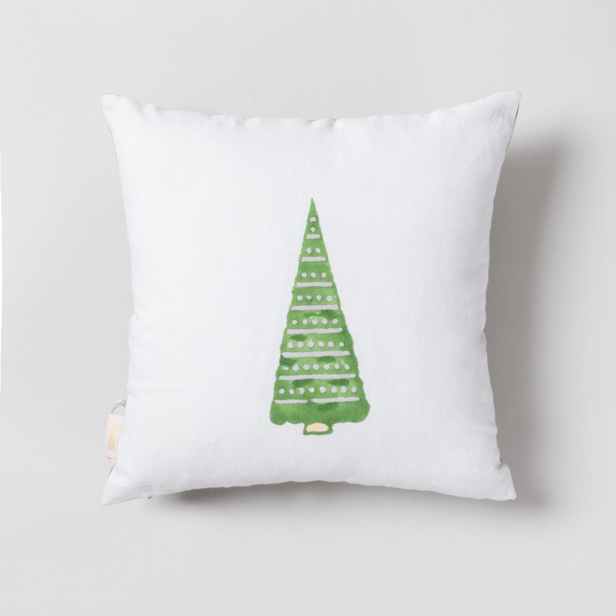 Green Christmas Tree Block Printed Cotton Cushion Cover 12x12