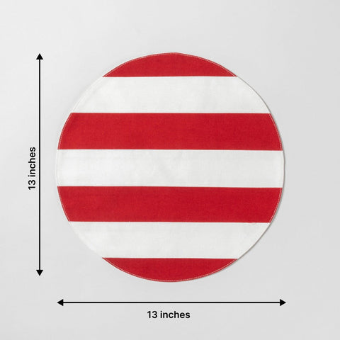 Red and White Set of 2 Cotton Patchwork Table Mat - 13x13 - Eyaas