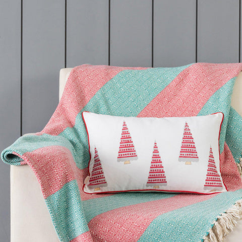 Red Christmas Tree Block Printed Cushion Cover 12x18 - Eyaas