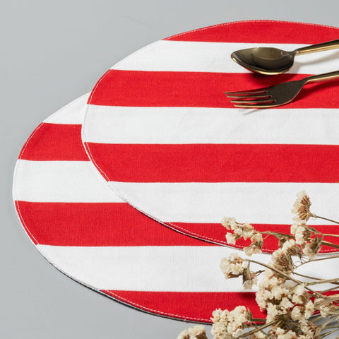Red and White Set of 2 Cotton Patchwork Table Mat - 13x13 - Eyaas