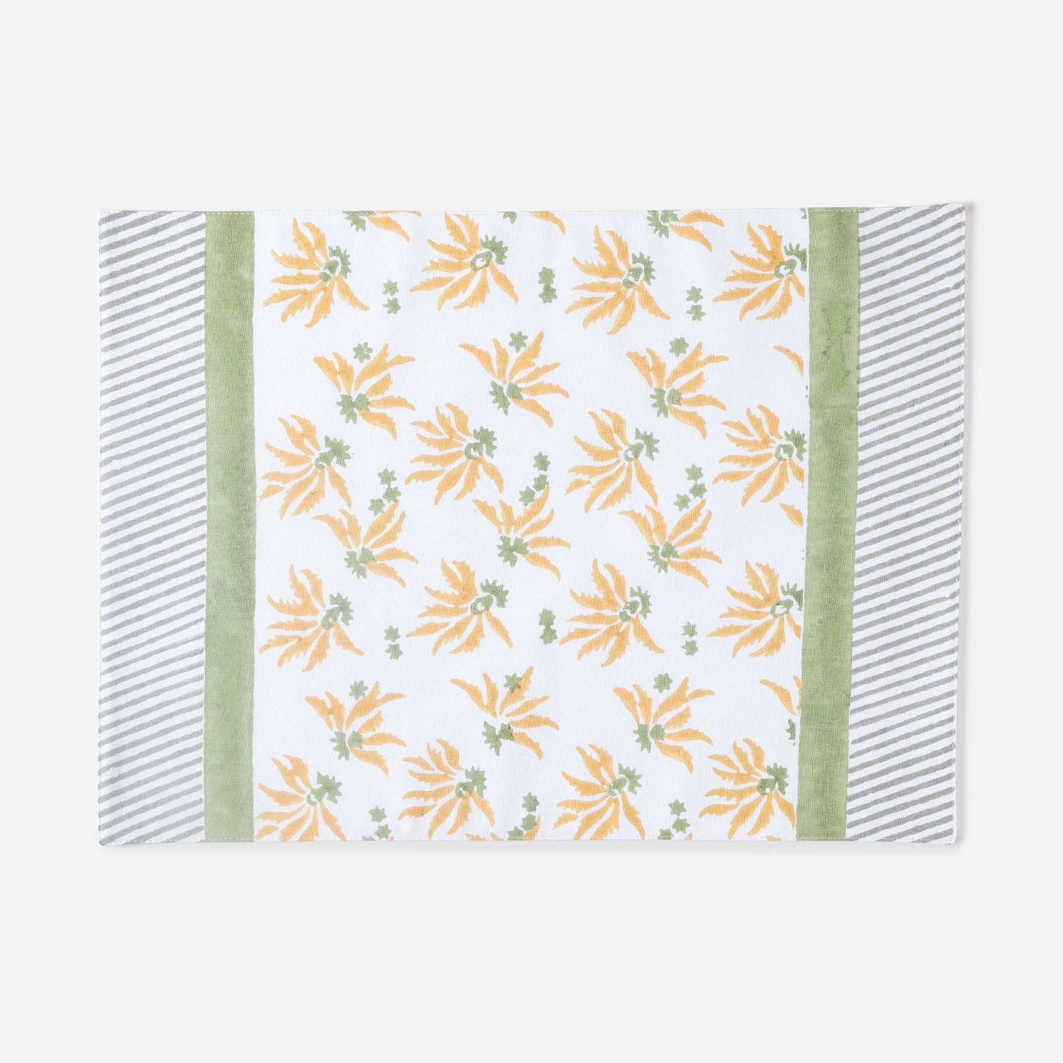 Yellow & Green Floral Block Printed Placemat 13x18 Inches