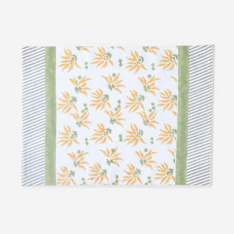Yellow & Green Floral Block Printed Placemat 13x18 Inches