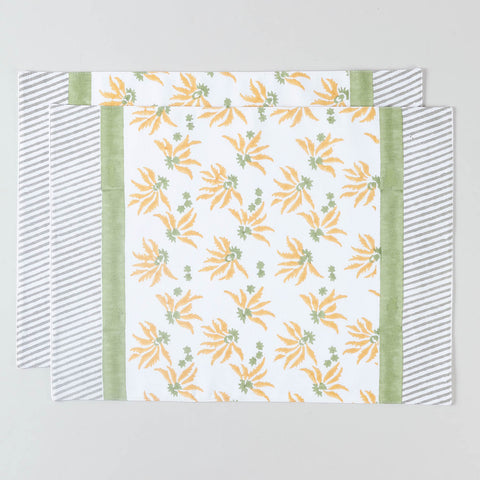 Yellow & Green Floral Block Printed Placemat 13x18 Inches