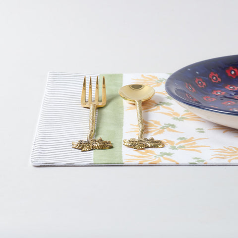 Yellow & Green Floral Block Printed Placemat 13x18 Inches