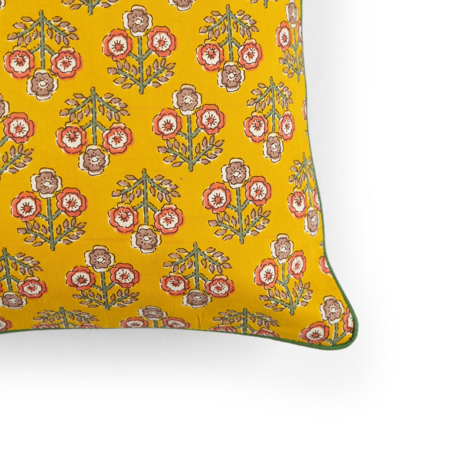 Yellow Block Printed Cotton Cushion Cover Set of 2