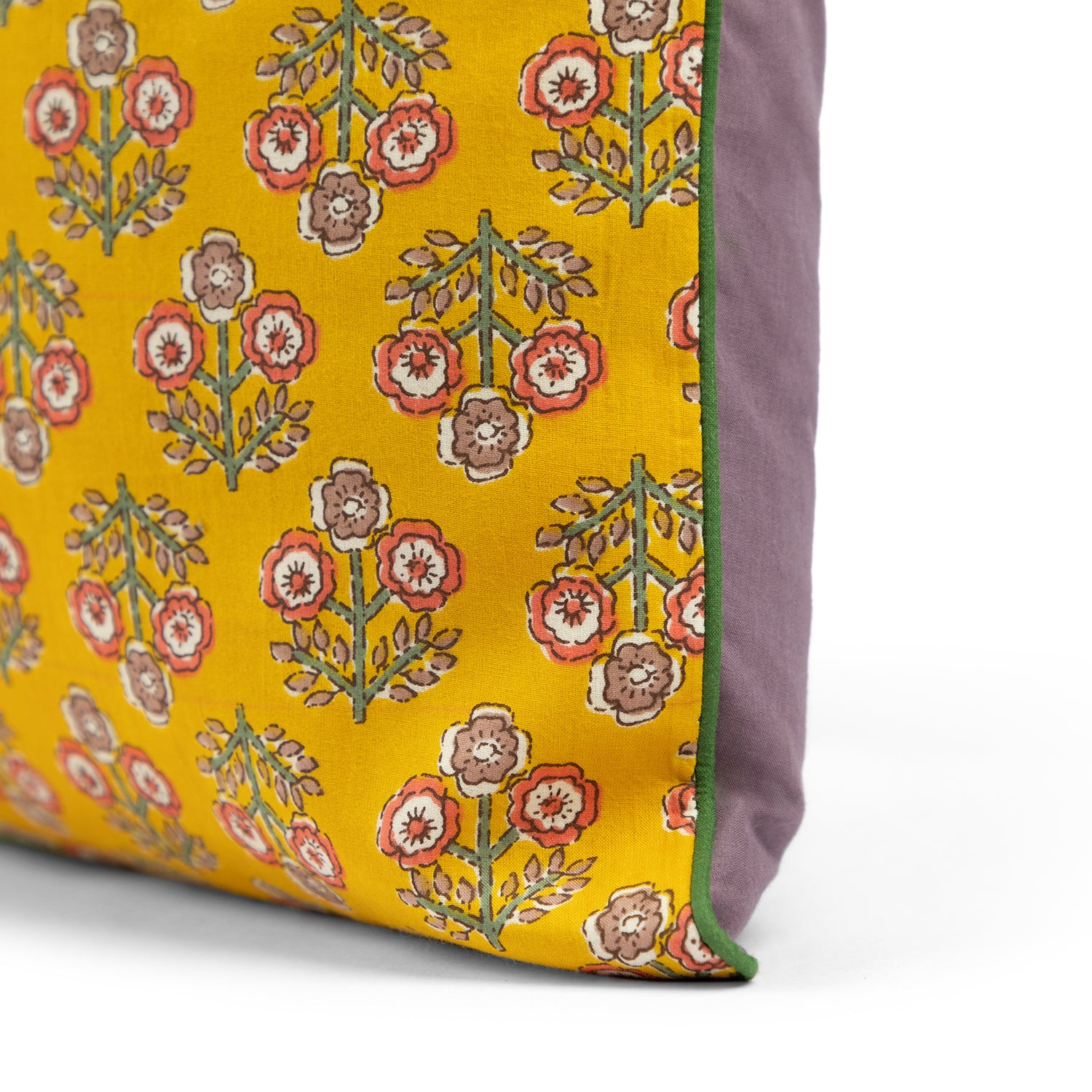 Yellow Block Printed Cotton Cushion Cover Set of 2