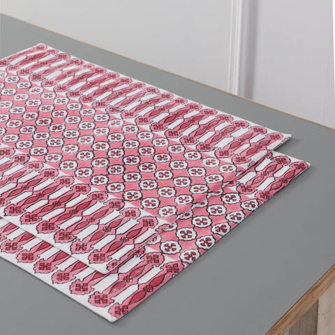 Block Printed Cotton Table Placemat Set of 2 - Pink - Eyaas