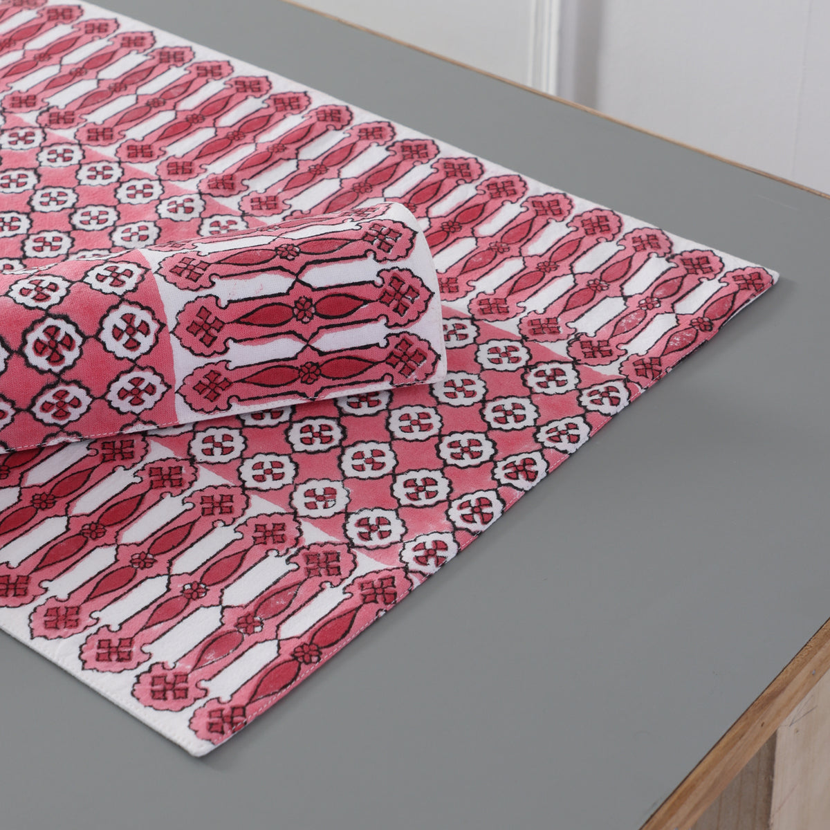 Block Printed Cotton Table Placemat Set of 2 - Pink
